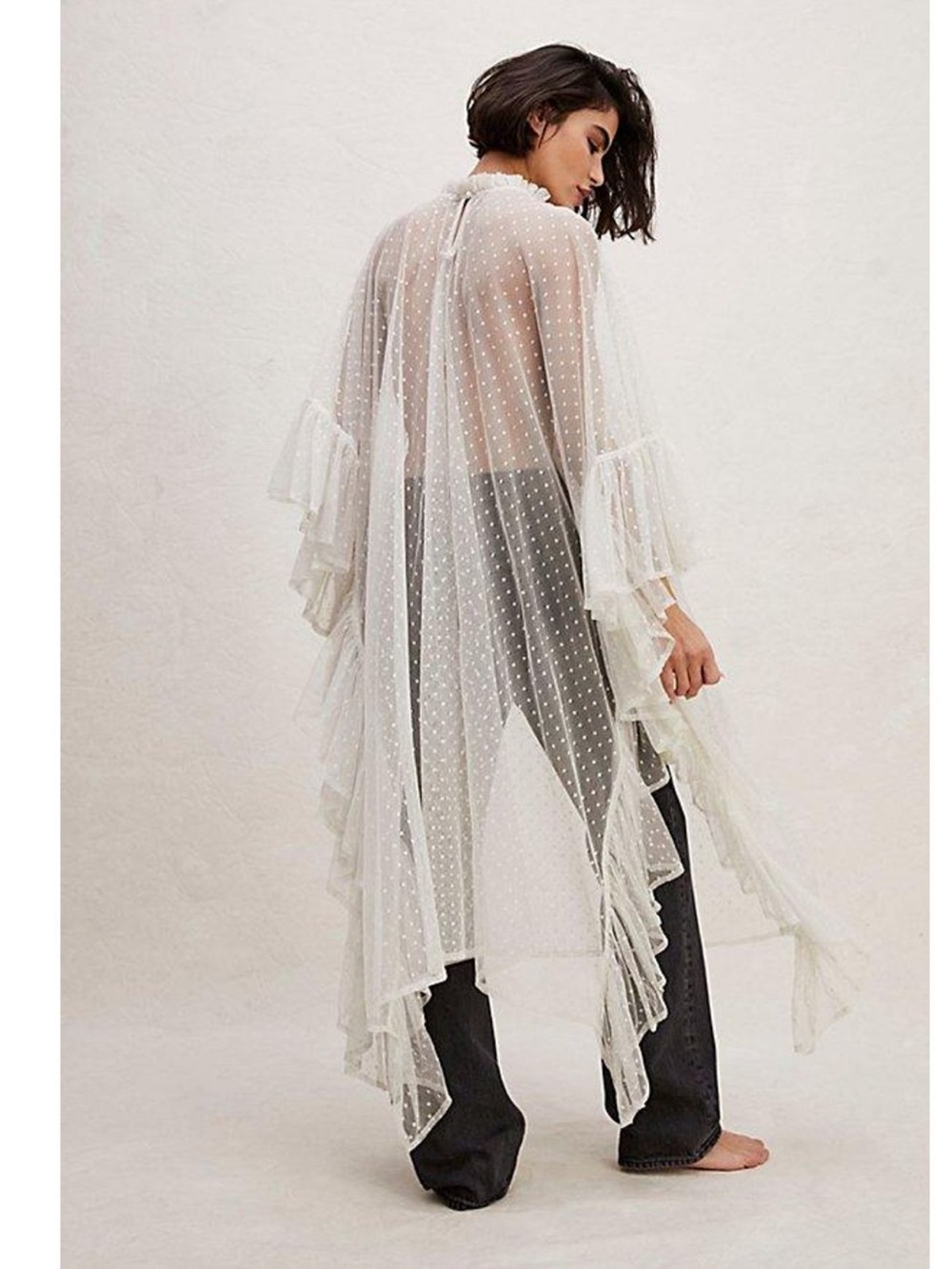 Free People Swiss Dot Ruffle Kaftan Sheer Coverup Dress OS - Picture 3 of 8